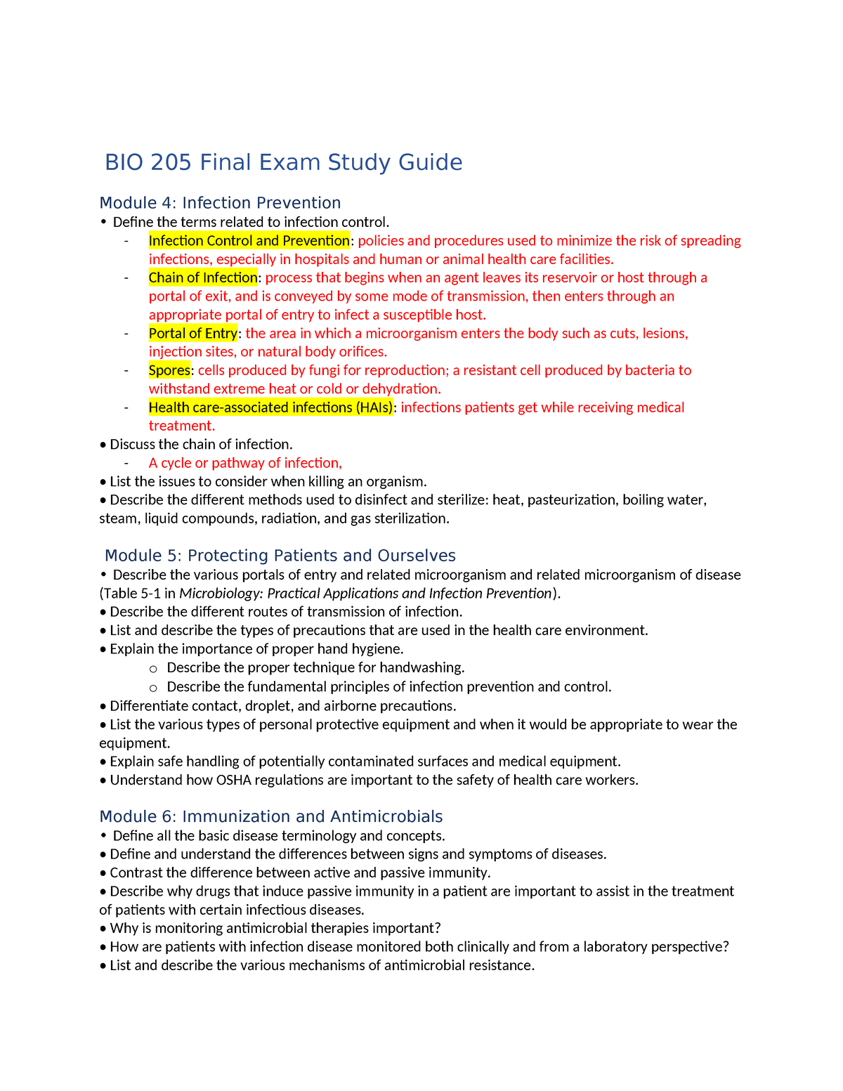 Bio 205 Final Exam Study Guide Chapters 4 - 5 7 - 8 - BIO 205 Final ...