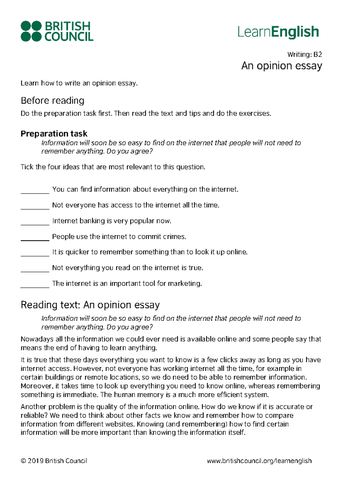 opinion essay british council b2