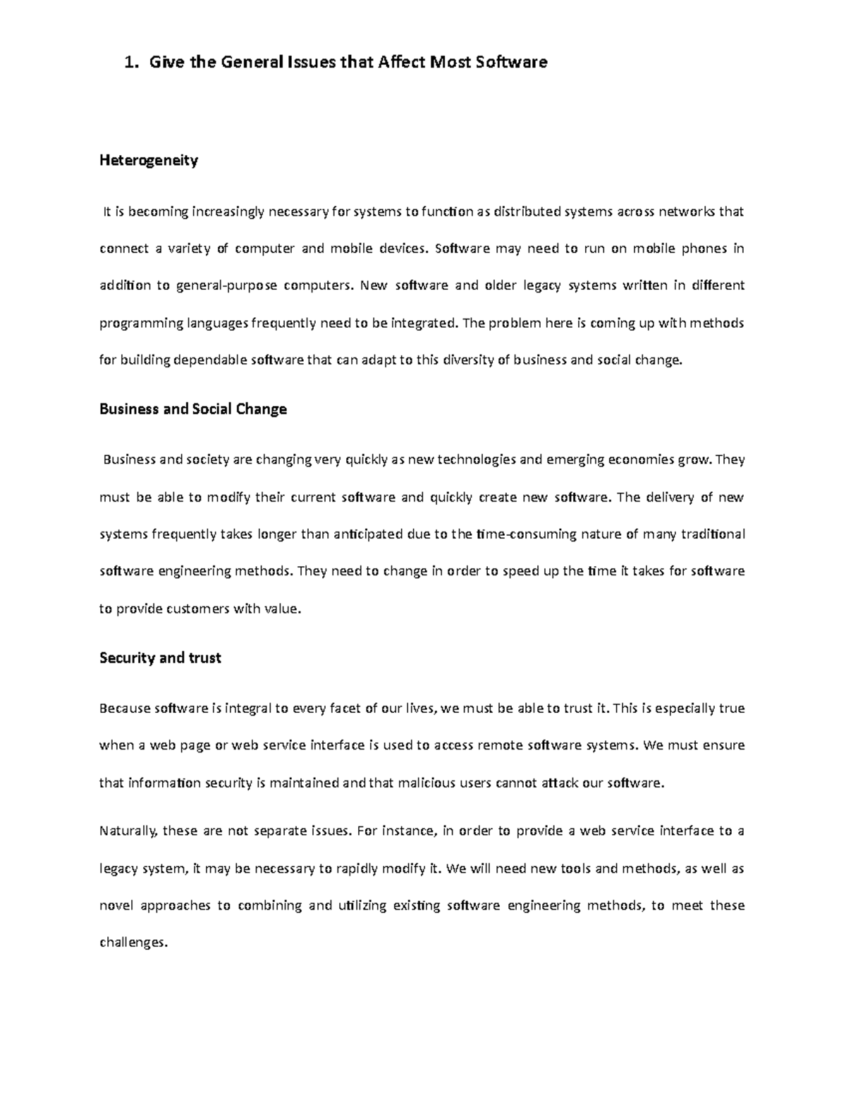 3 General Issues That Affect Most Software 1 Give The General Issues 