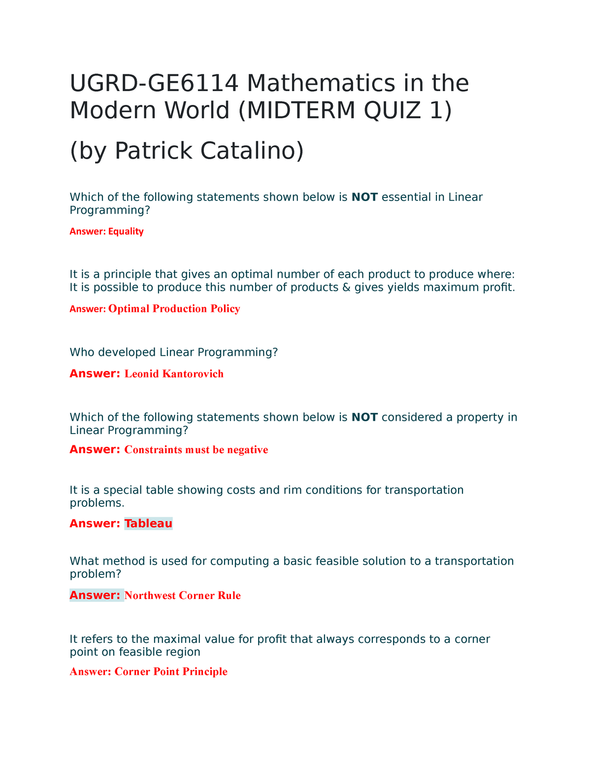 Problem Solving And Reasoning In Mathematics In Modern World Quiz