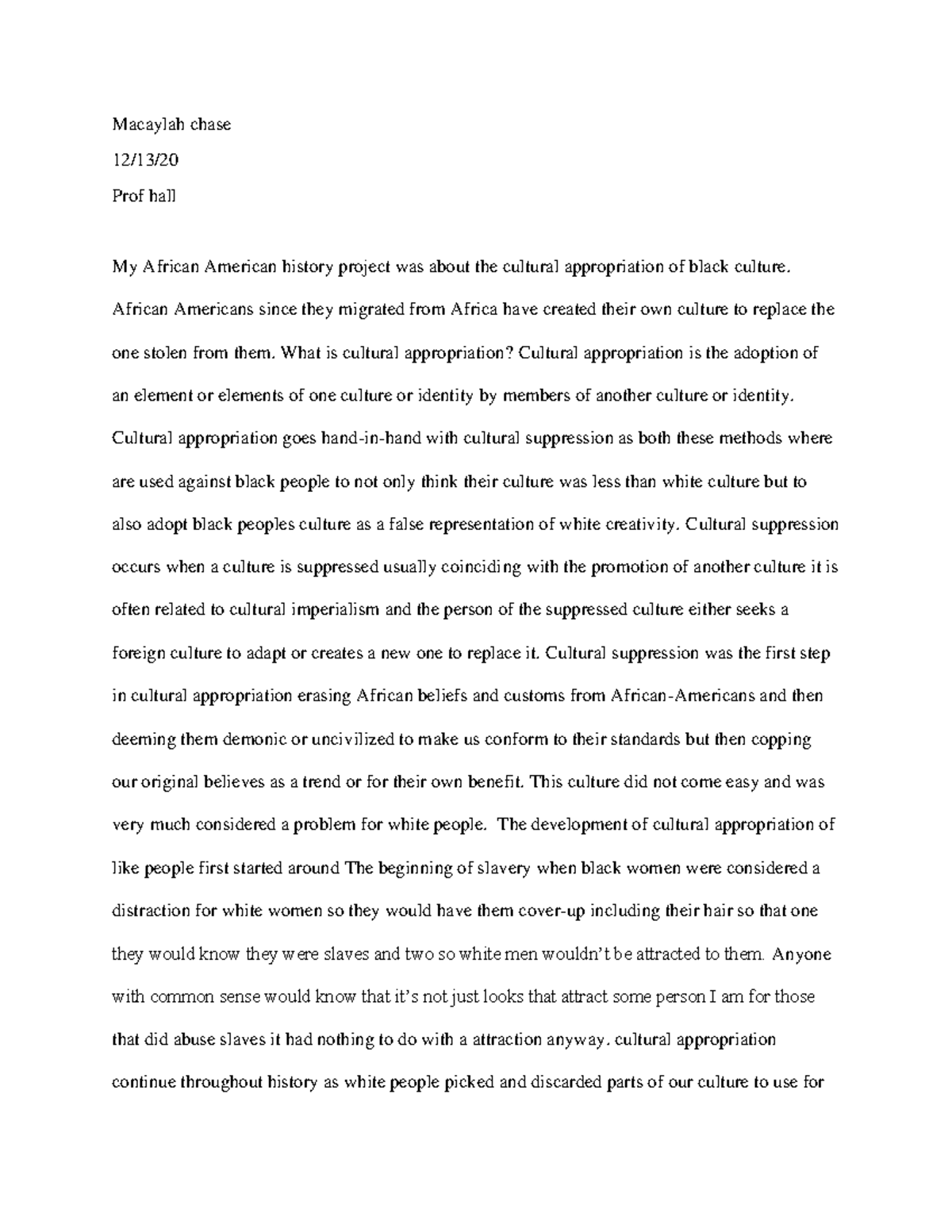 thesis statement about african american history