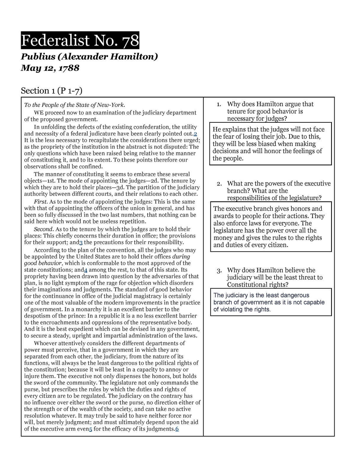 Ian Gomez Moncayo - 12 Federalist No. 78 - Federalist No. 78 Publius ...