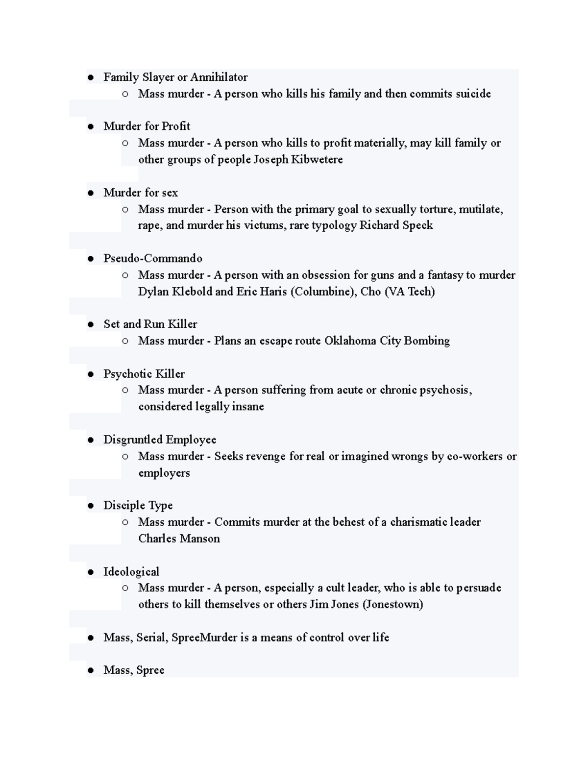 JUS207 Typologies - Family Slayer or Annihilator Mass murder - A person ...