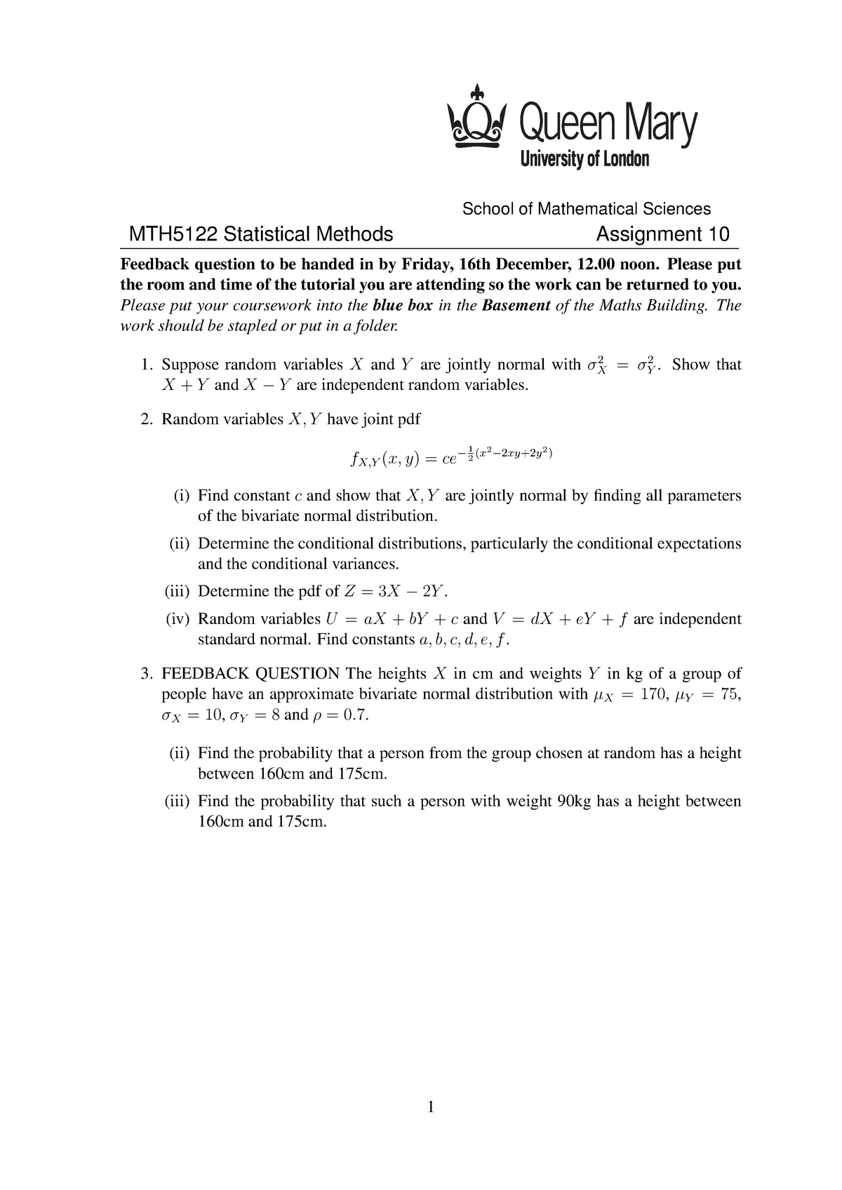 Assignment 10 16 Questions Mth5122 Qmul Studocu