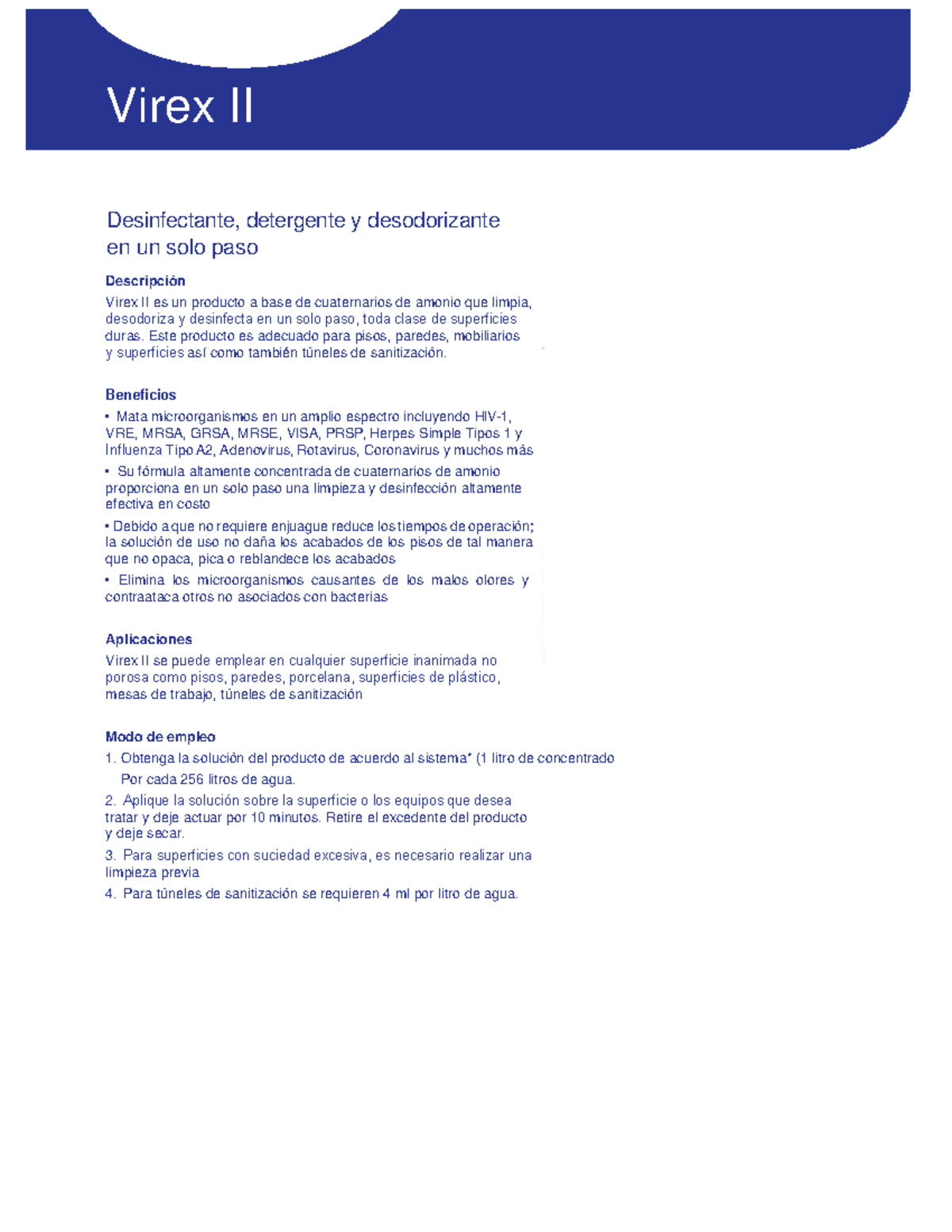 Ficha tecnica Virex 11 - Desinfectante, detergente y desodorizante en ...