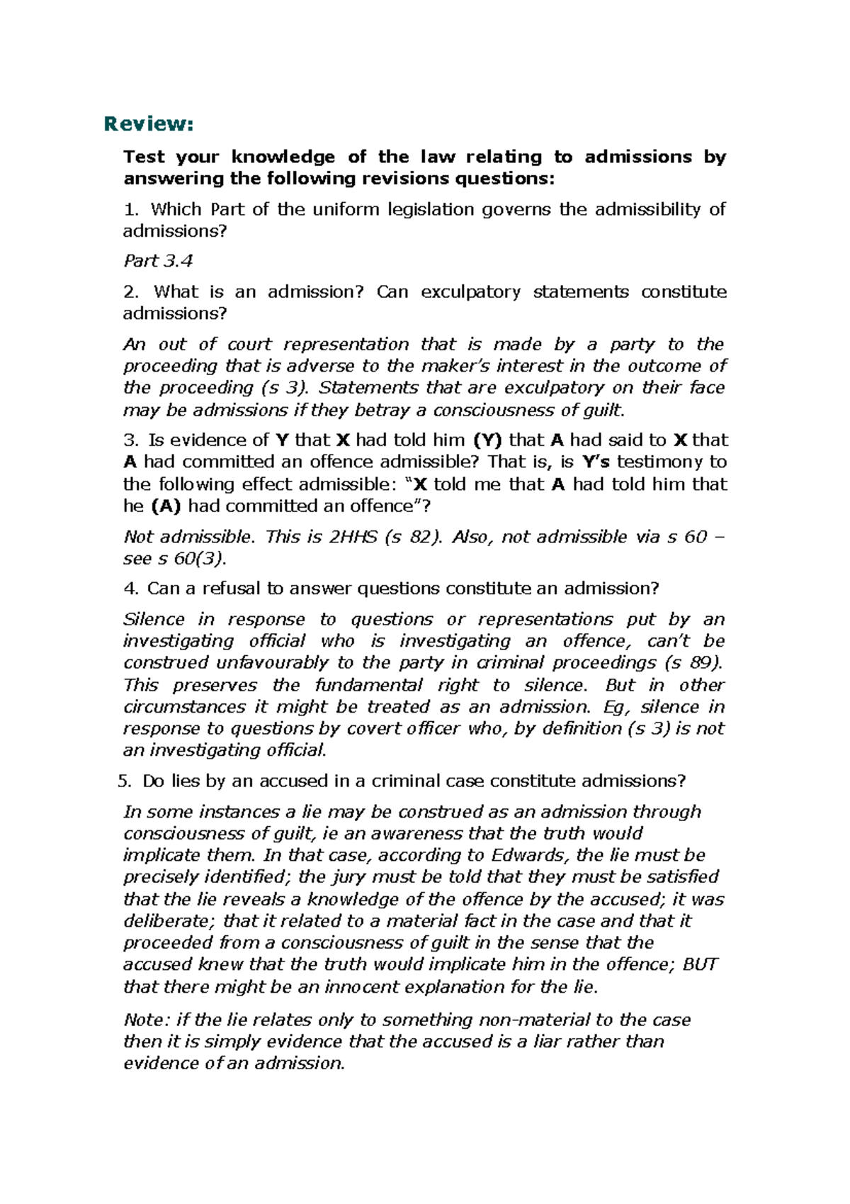 Admissions Review Questions Answer Guide Review Test your knowledge