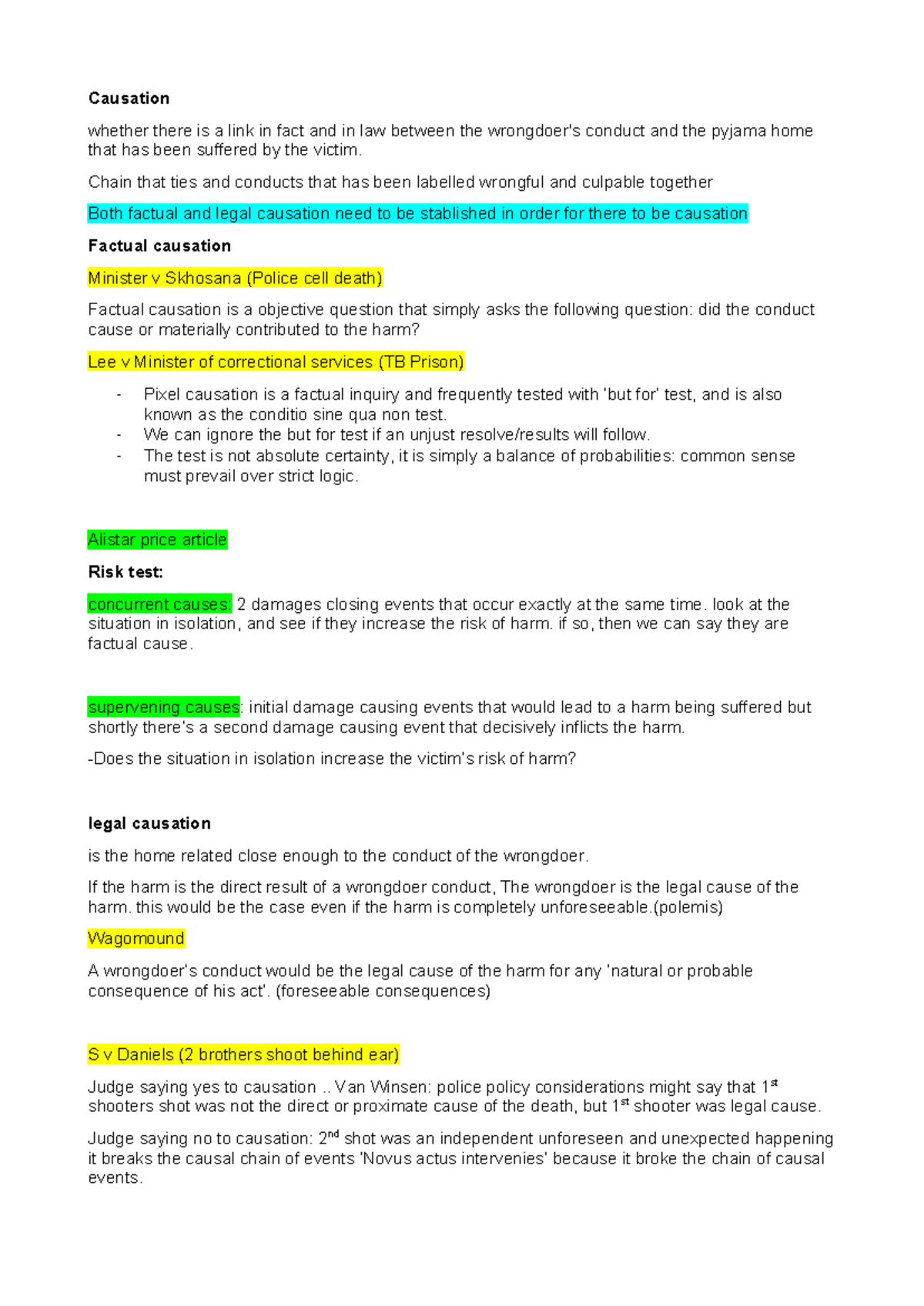 Causation - Summary Law Of Delict - Causation Whether There Is A Link ...