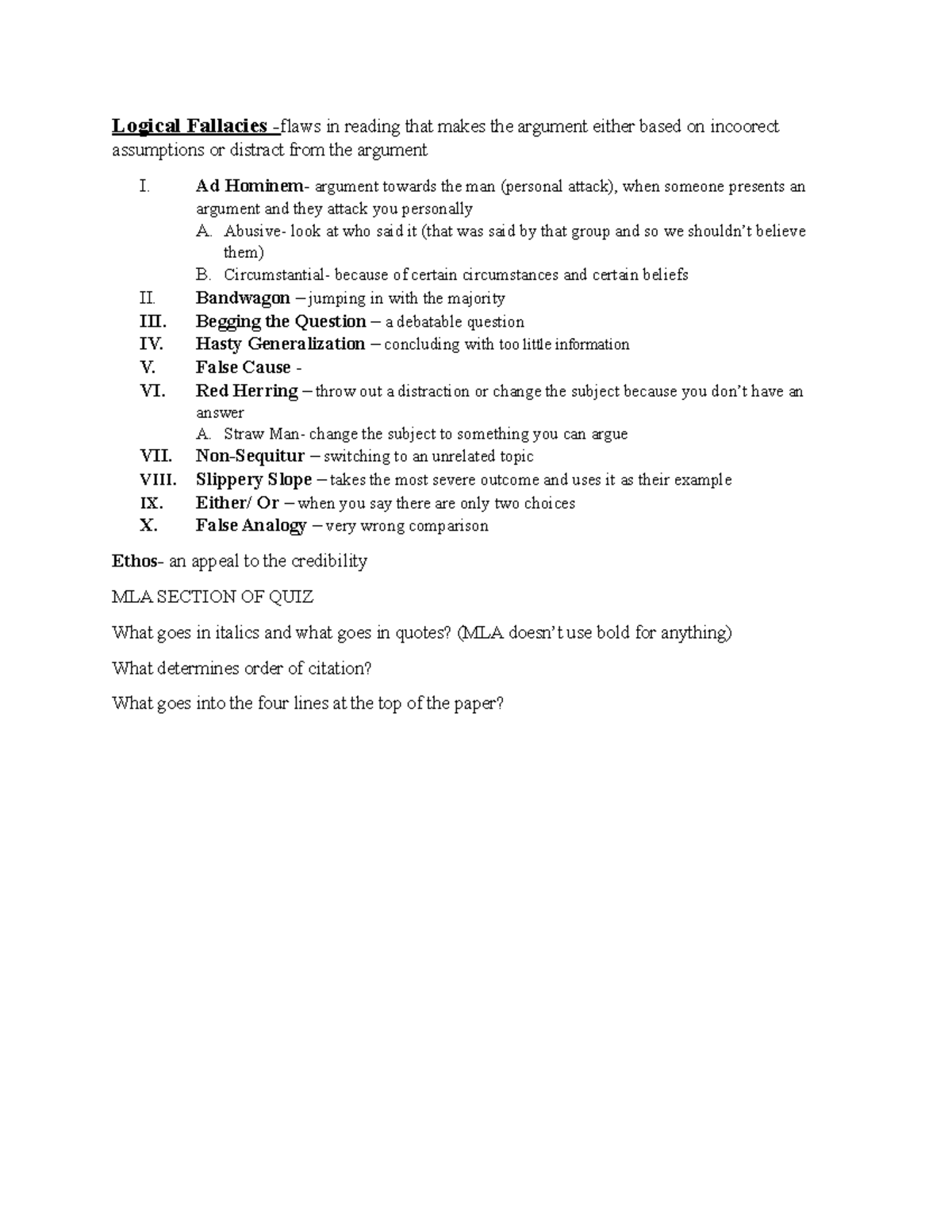 Logical Fallacies - Ad Hominem- argument towards the man (personal ...