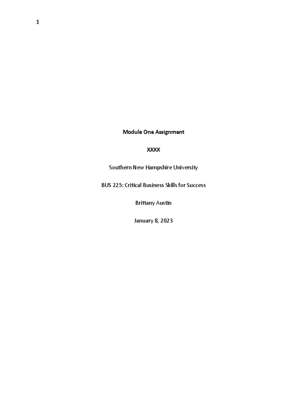 BUS225 Module One Assignment - Module One Assignment XXXX Southern New ...