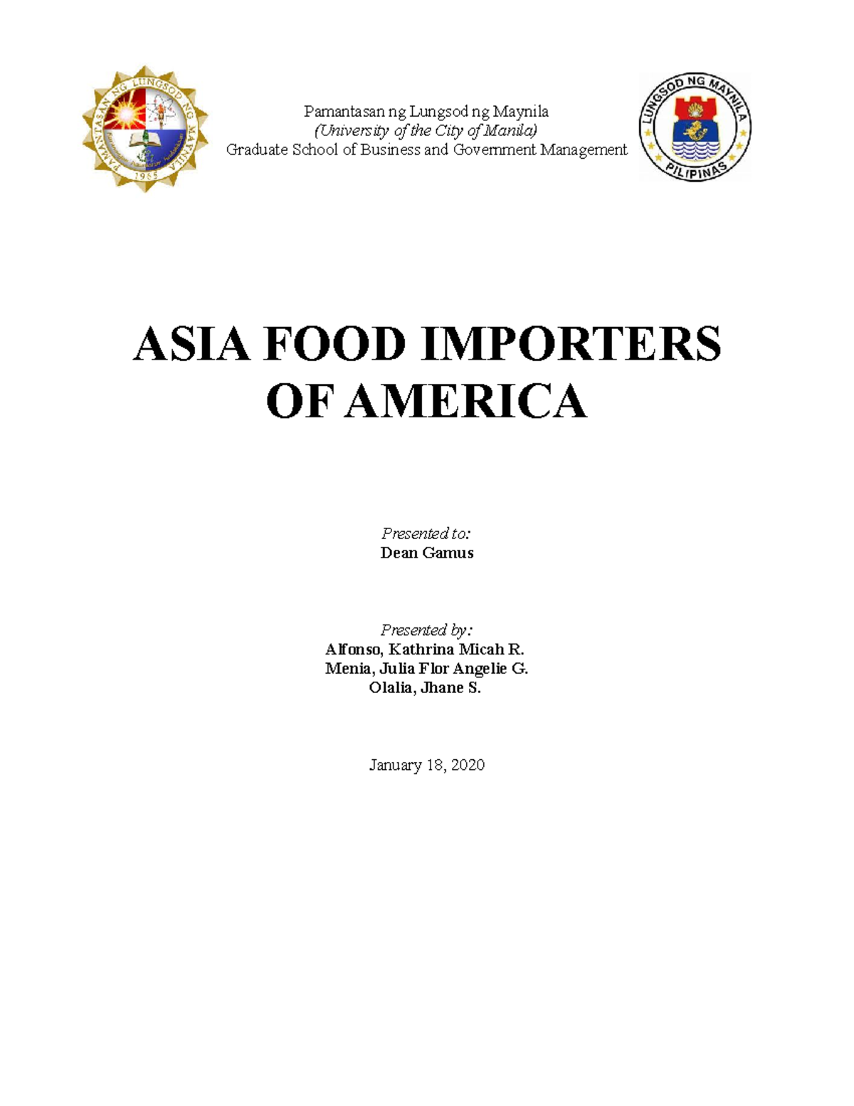Asian Food Importers of America Case Study Pamantasan ng Lungsod ng