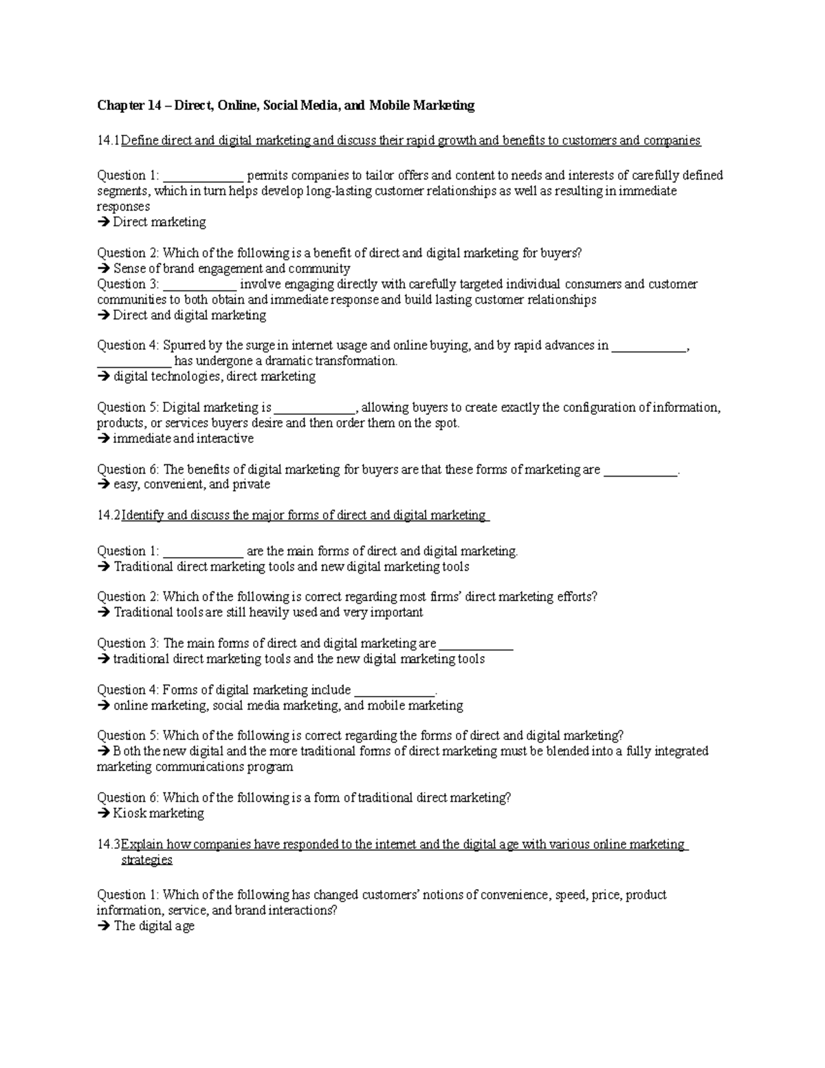 Chapter 14 – Direct, Online, Social Media, and Mobile Marketing ...