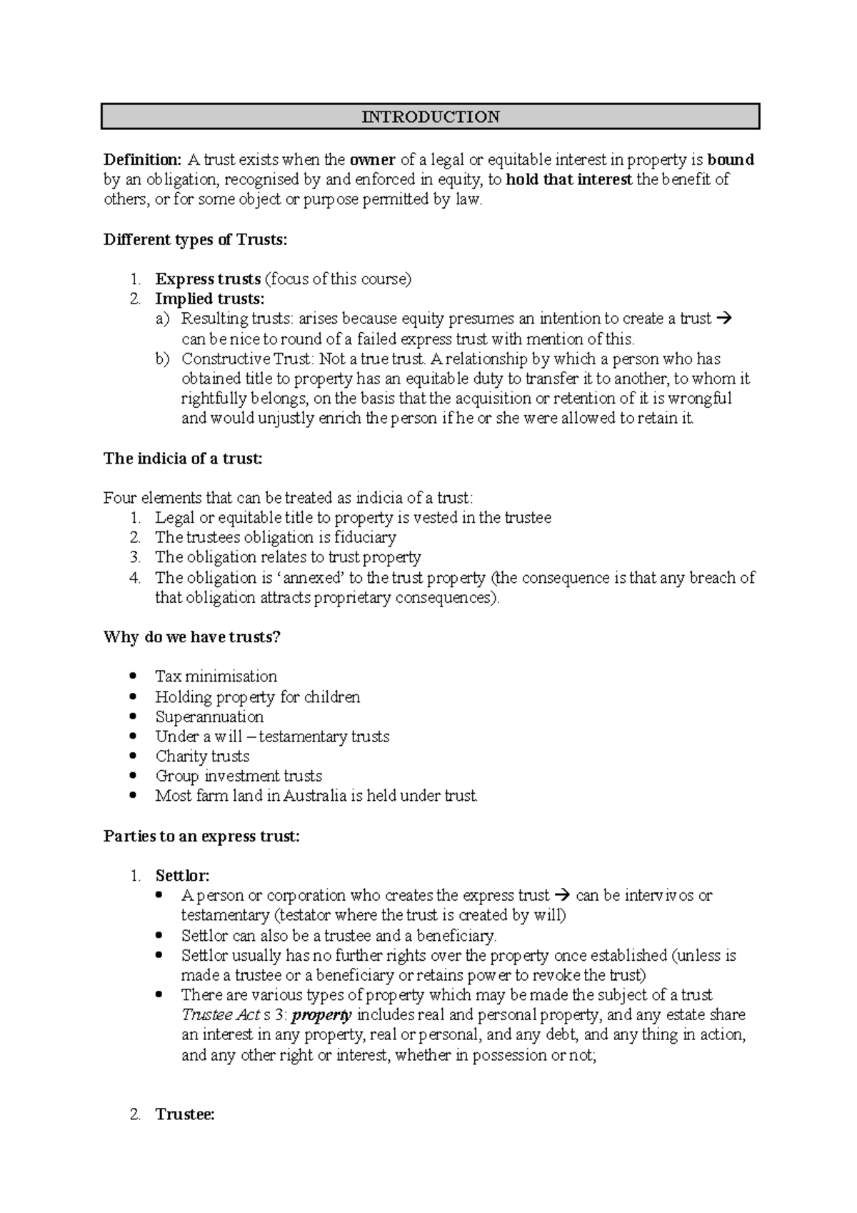 Principles of Trust Law Exam Notes - Warning: TT: more functions ...