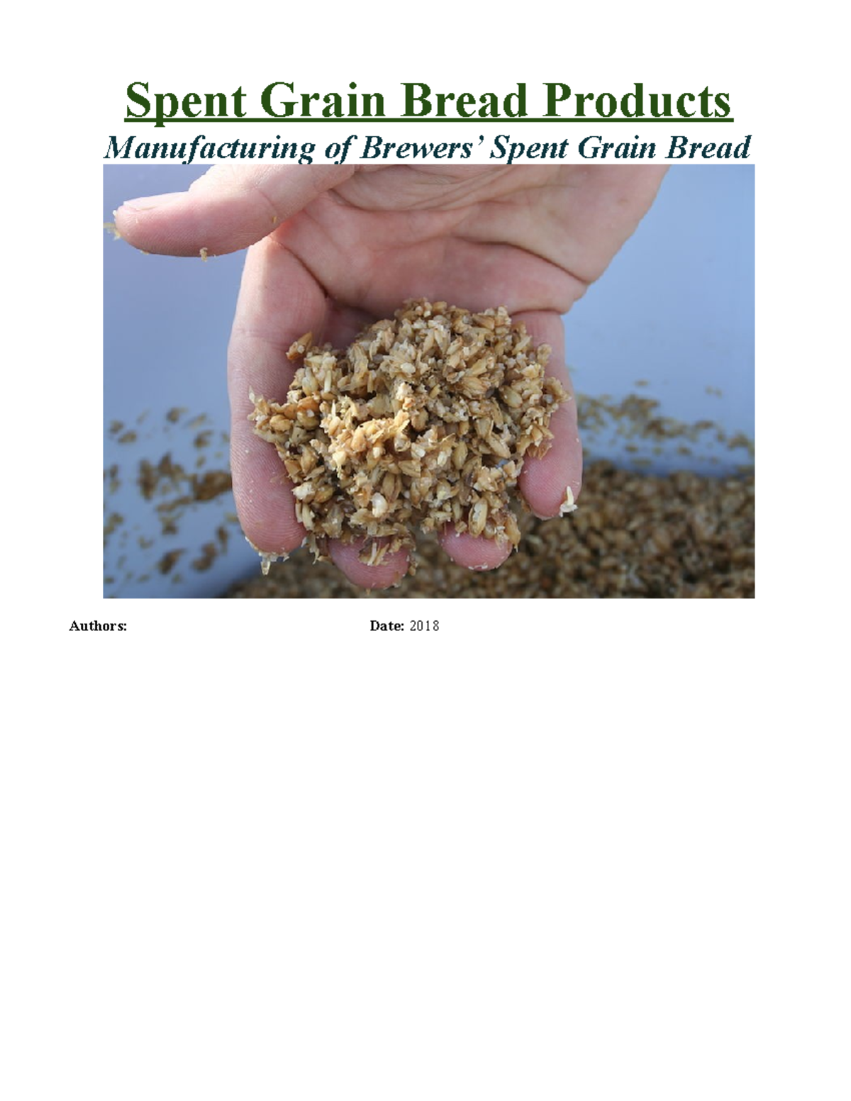 BSG Project Report Grade 7.8 Spent Grain Bread Products