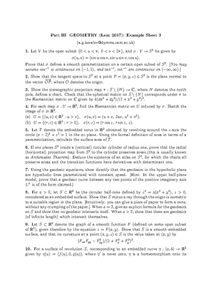 Geometry 2017-2018 Example Sheet 2 - Part IB GEOMETRY (Lent 2017 ...