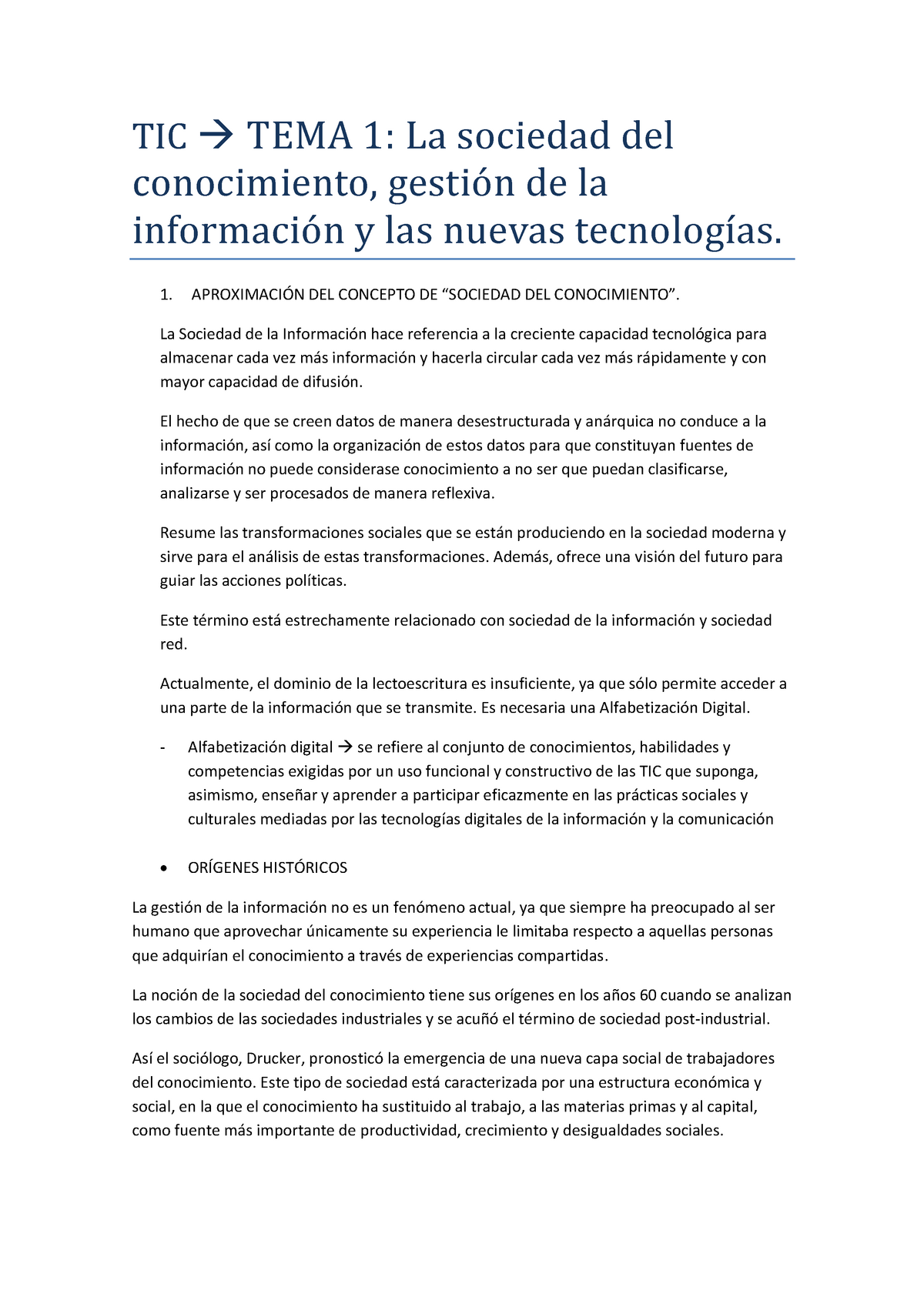 TEMA 1 La Sociedad Del Conocimiento - 1. APROXIMACIÓN DEL CONCEPTO DE ...