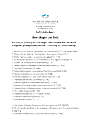 02 Uebungsaufgaben Grundlagen BWL - Modul "Grundlagen Der ...