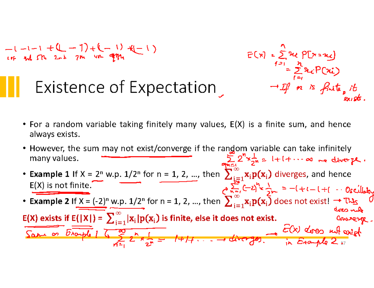 Day 9 Quantatative Techniques - Existence of Expectation For a random ...