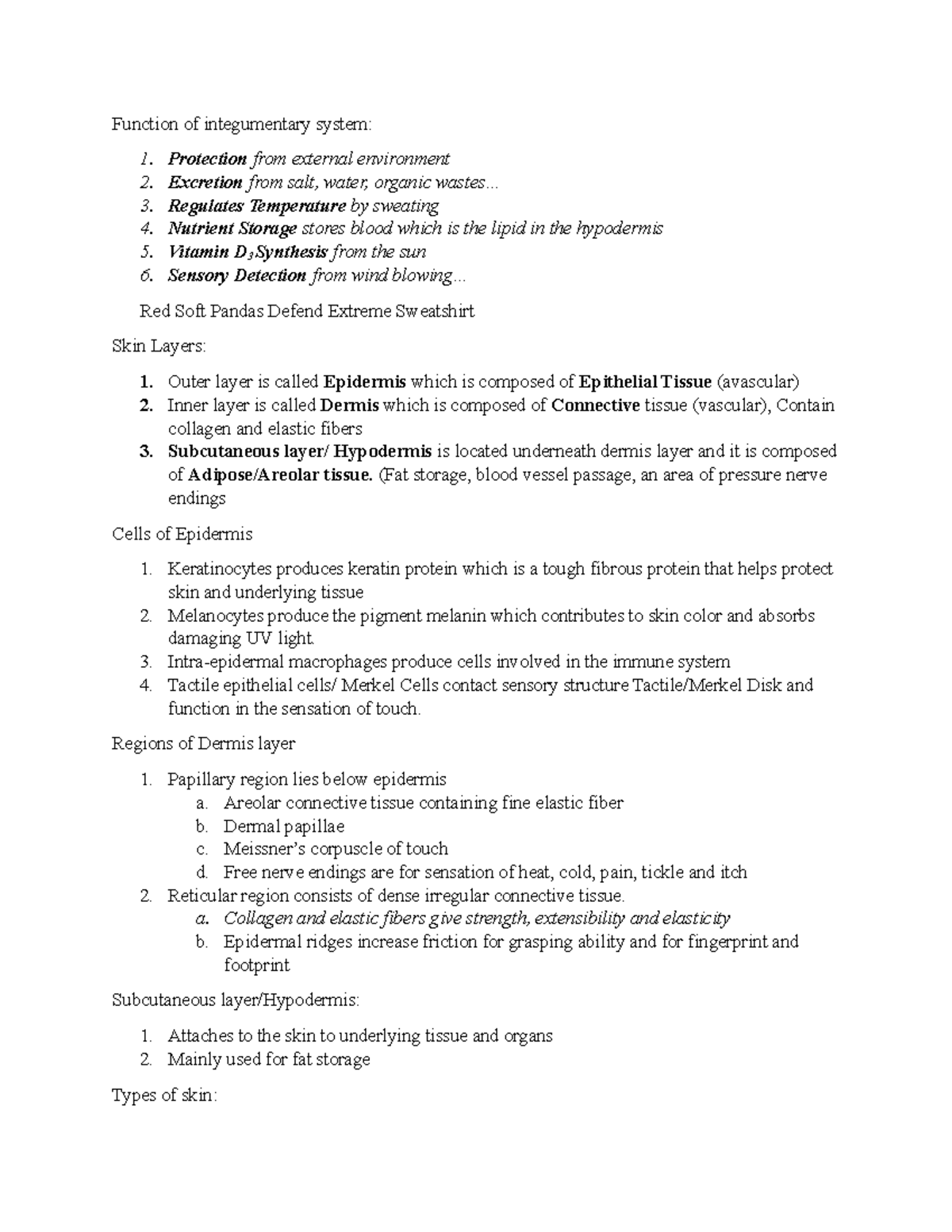 Chapter 5 - Lecture notes 5 - Function of integumentary system ...