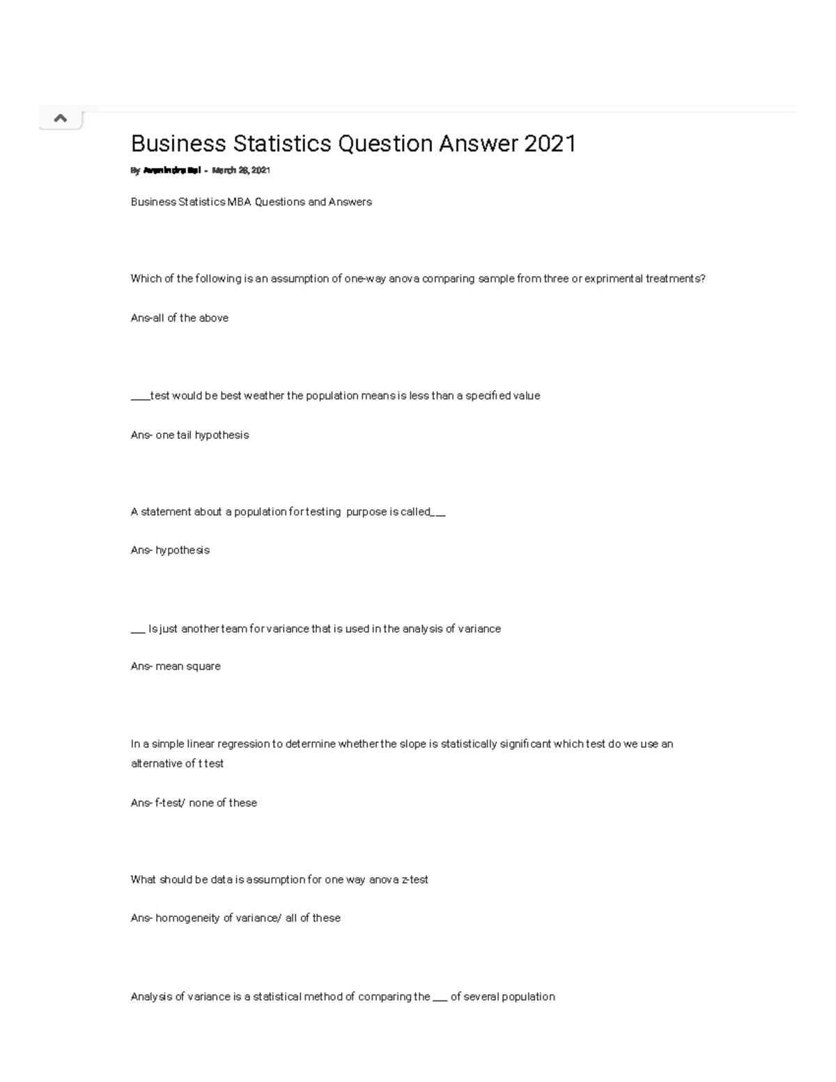Business Statistics Question Answer MBA First Semester Business
