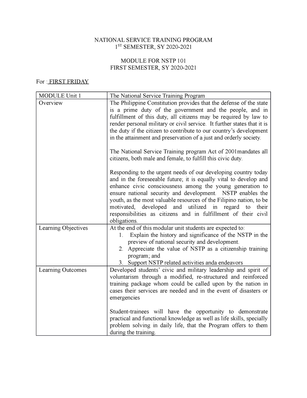 Nstp Module 1 Orientation On The Program National Service Training