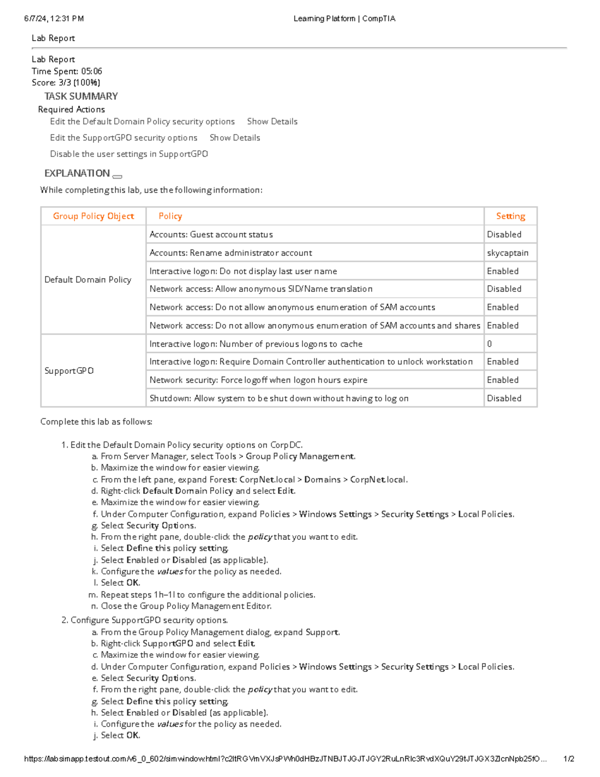 6.3.3 - Configure Security Options (Simulation) - Lab Report Lab Report ...