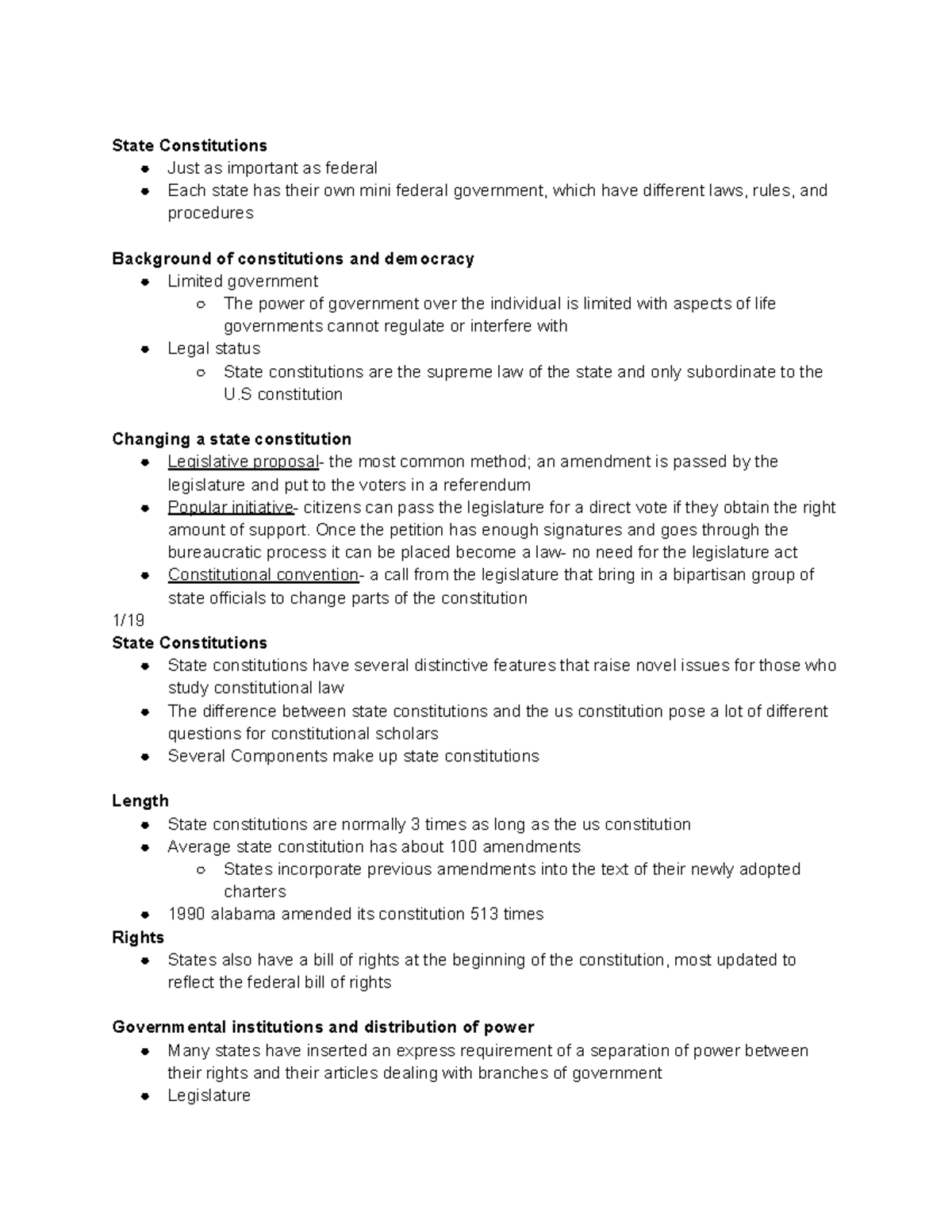 Pols 220 notes 1 - State Constitutions Just as important as federal ...