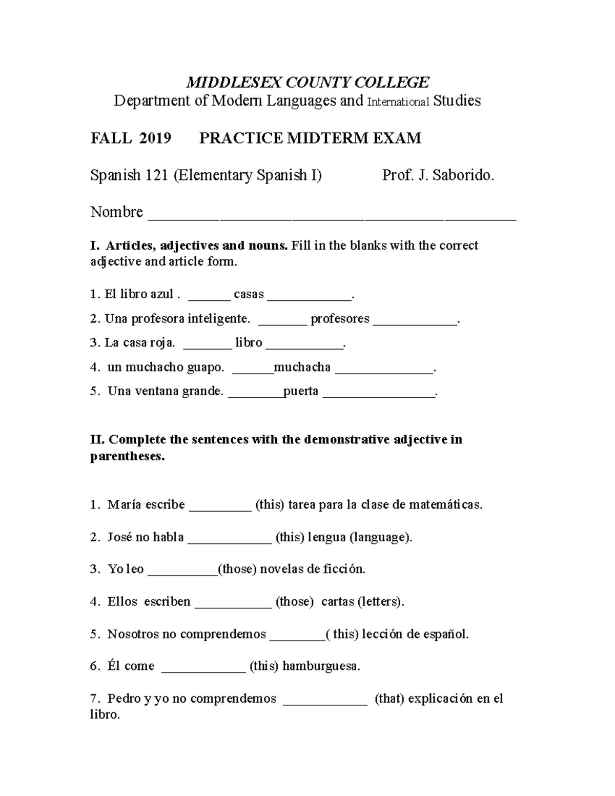 2019 FALL Practice Midterm - MIDDLESEX COUNTY COLLEGE Department of ...