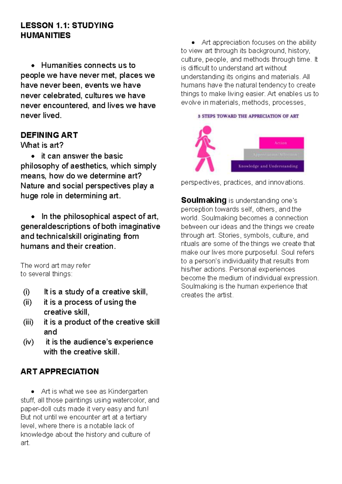 ART APP Reviewer M1-2 - LESSON 1: STUDYING HUMANITIES • Humanities ...