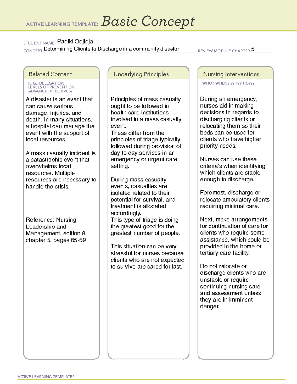 Who to discharge in a Community disaster - ACTIVE LEARNING TEMPLATES ...