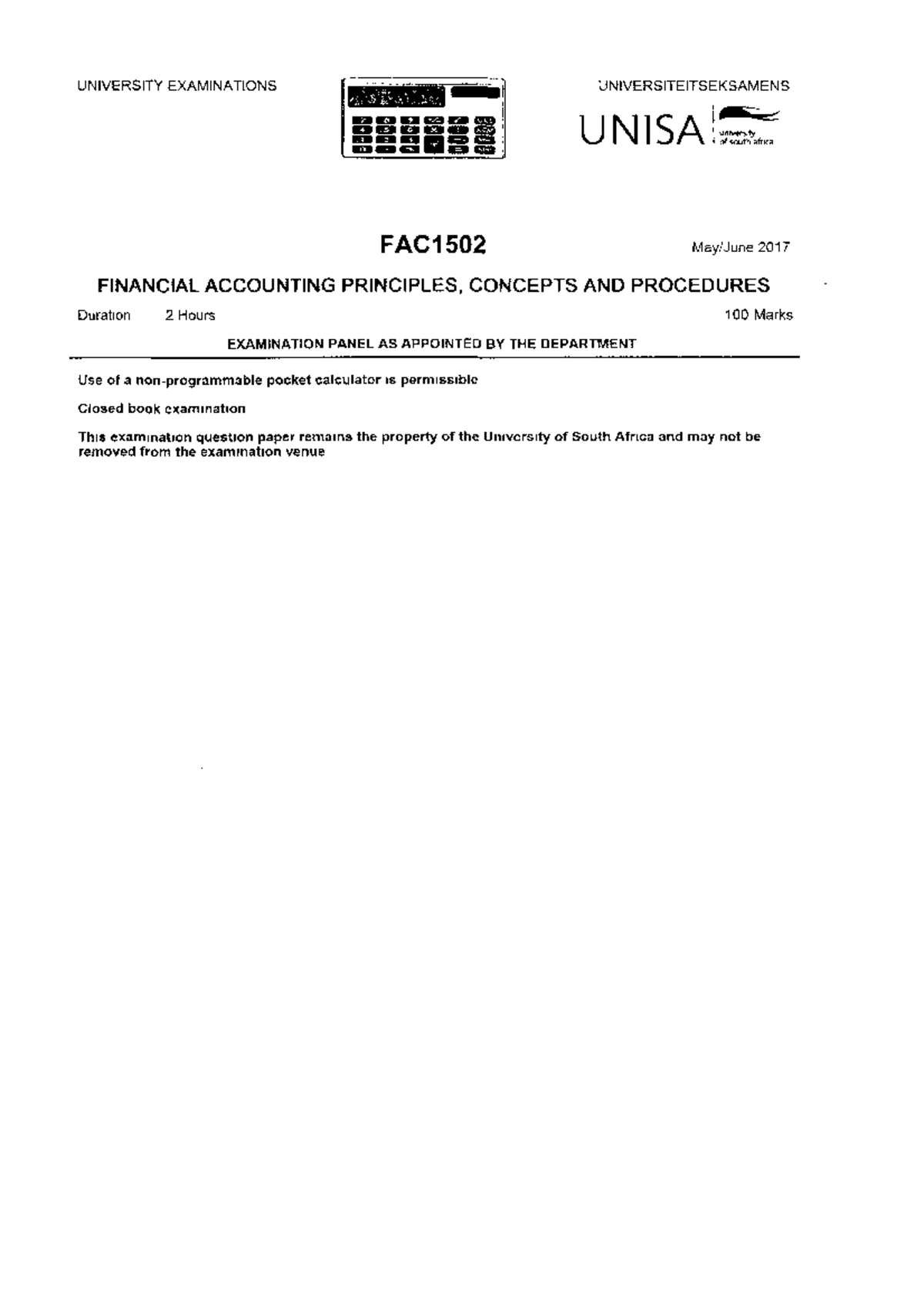 Exam June 2017 Questions University Examinations Universiteitseksamens Unisa Liyineps 0f Exam June 2017 Questions University Examinations Universiteitseksamens Unisa Liyineps 0f