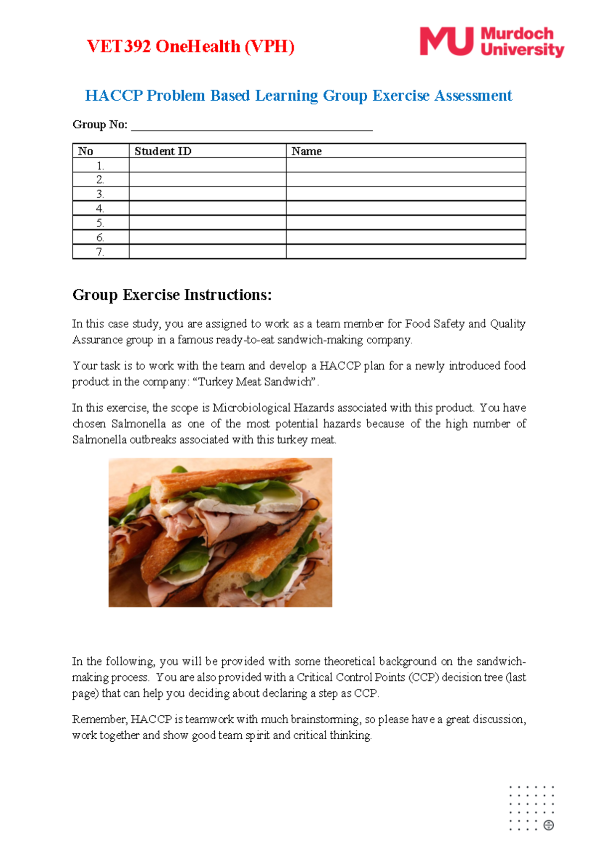 Haccp case study work sheet - HACCP Problem Based Learning Group ...