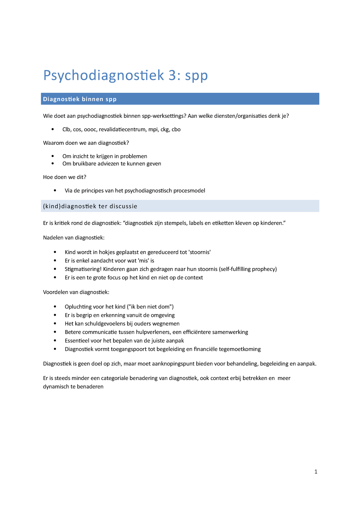 Psychodiagnostiek 3 - Samenvatting Slides - Psychodiagnostiek 3: Spp ...