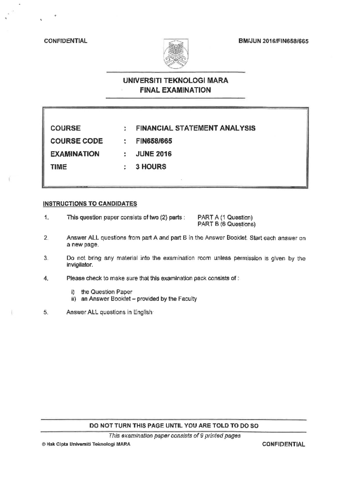 PAST YEAR Question AND Suggested Answer FIN658-JUNE 2016 - Financial ...