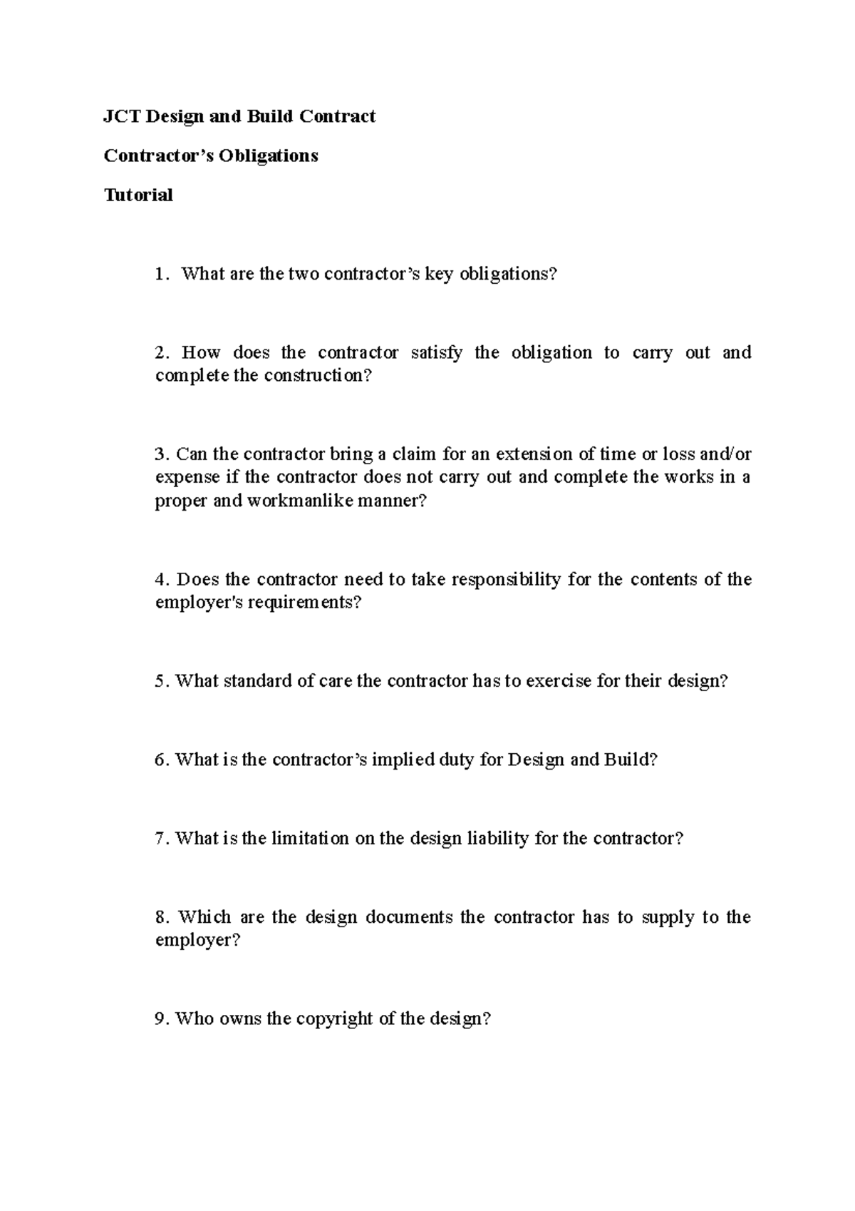 JCT Design and Build Contract Contractors Obligations Tutorial ...
