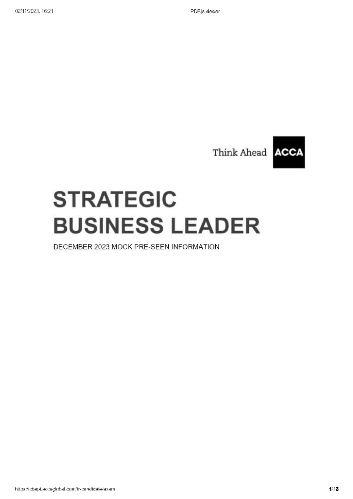 Mock Pre seen - few - 16:21 PDF viewer Think Ahead ACCA STRATEGIC ...