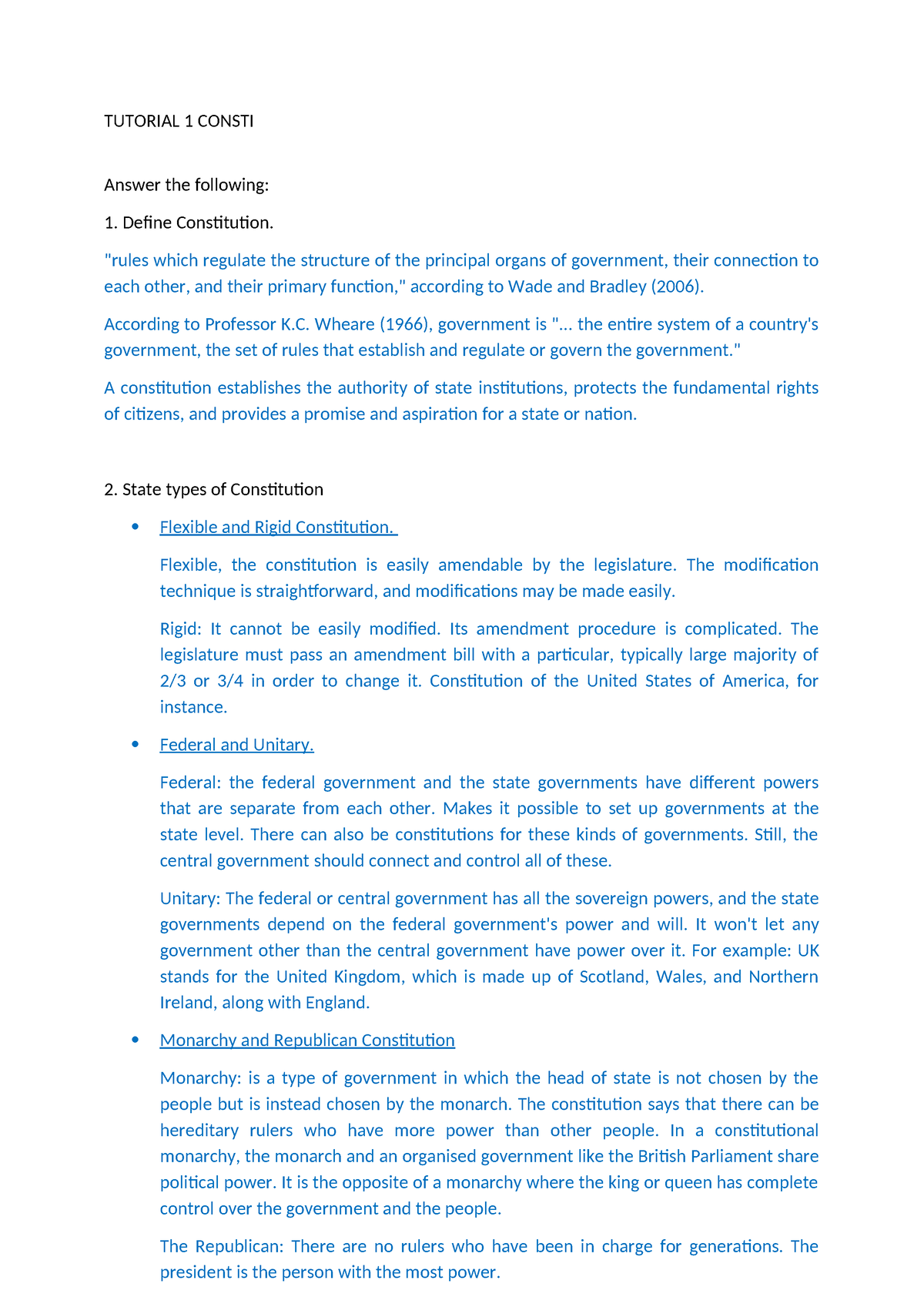 Tutorial 1 Intro Consti Law Tuto Tutorial 1 Consti Answer The