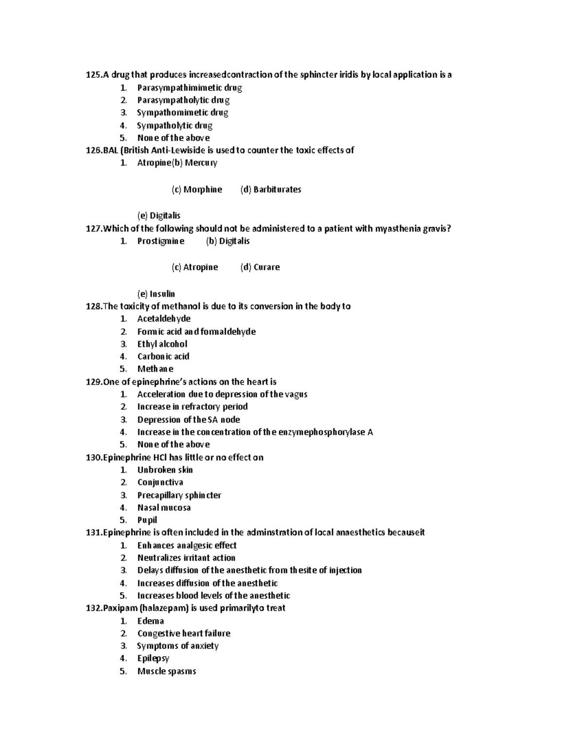 Drugs Acting ON CNS 5 - 125 drug that produces increasedcontraction of ...