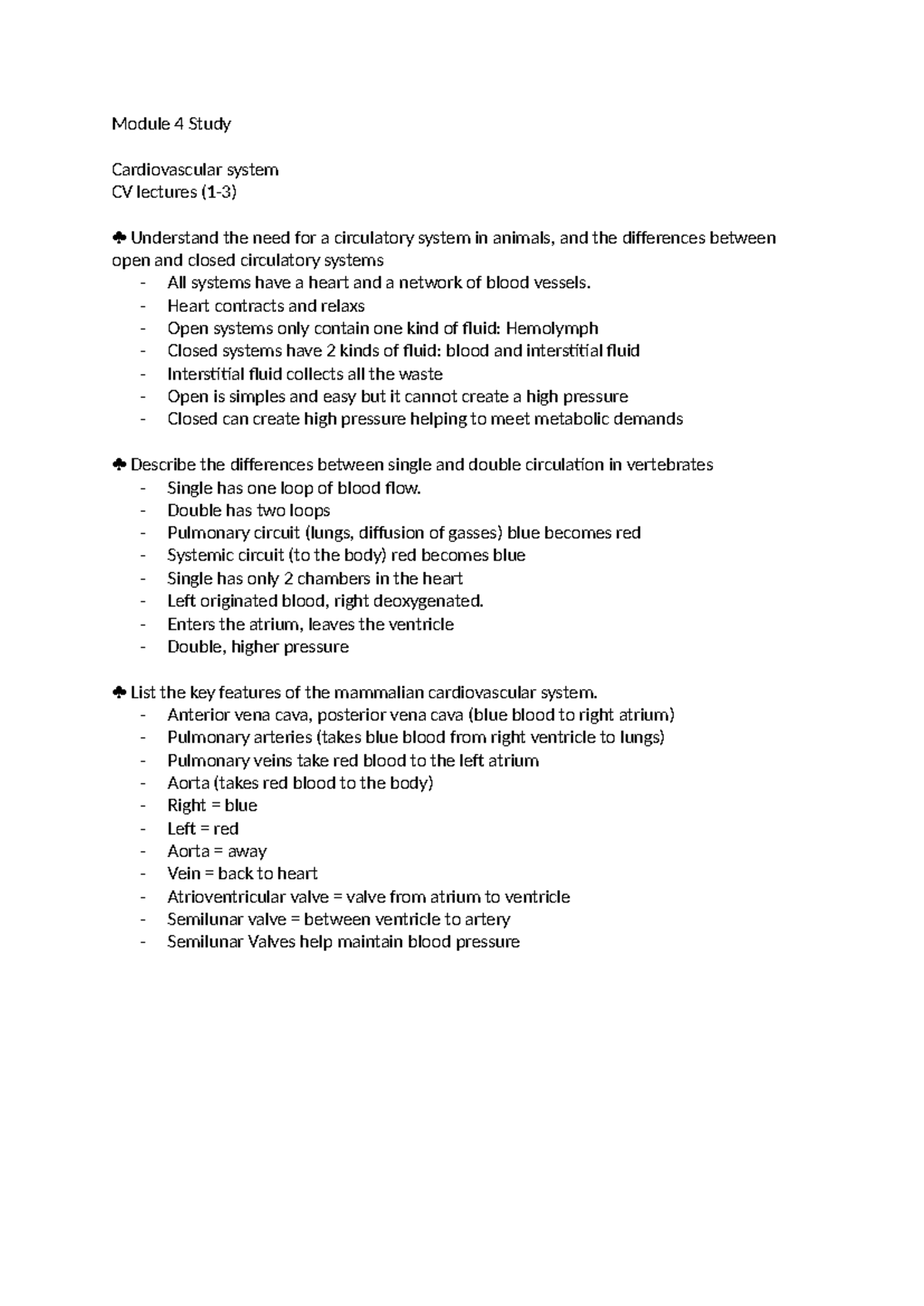Module 4 Study - Module 4 Study Cardiovascular system CV lectures (1-3 ...