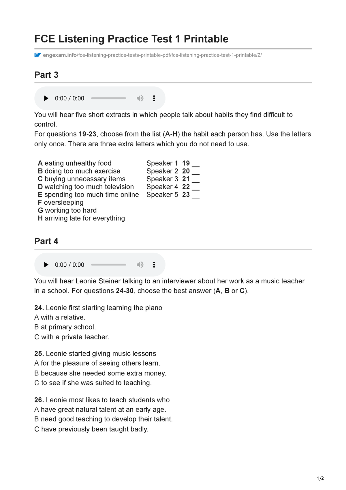 Engexam.info-FCE Listening Practice Test 1 Printable - 1/ FCE Listening ...