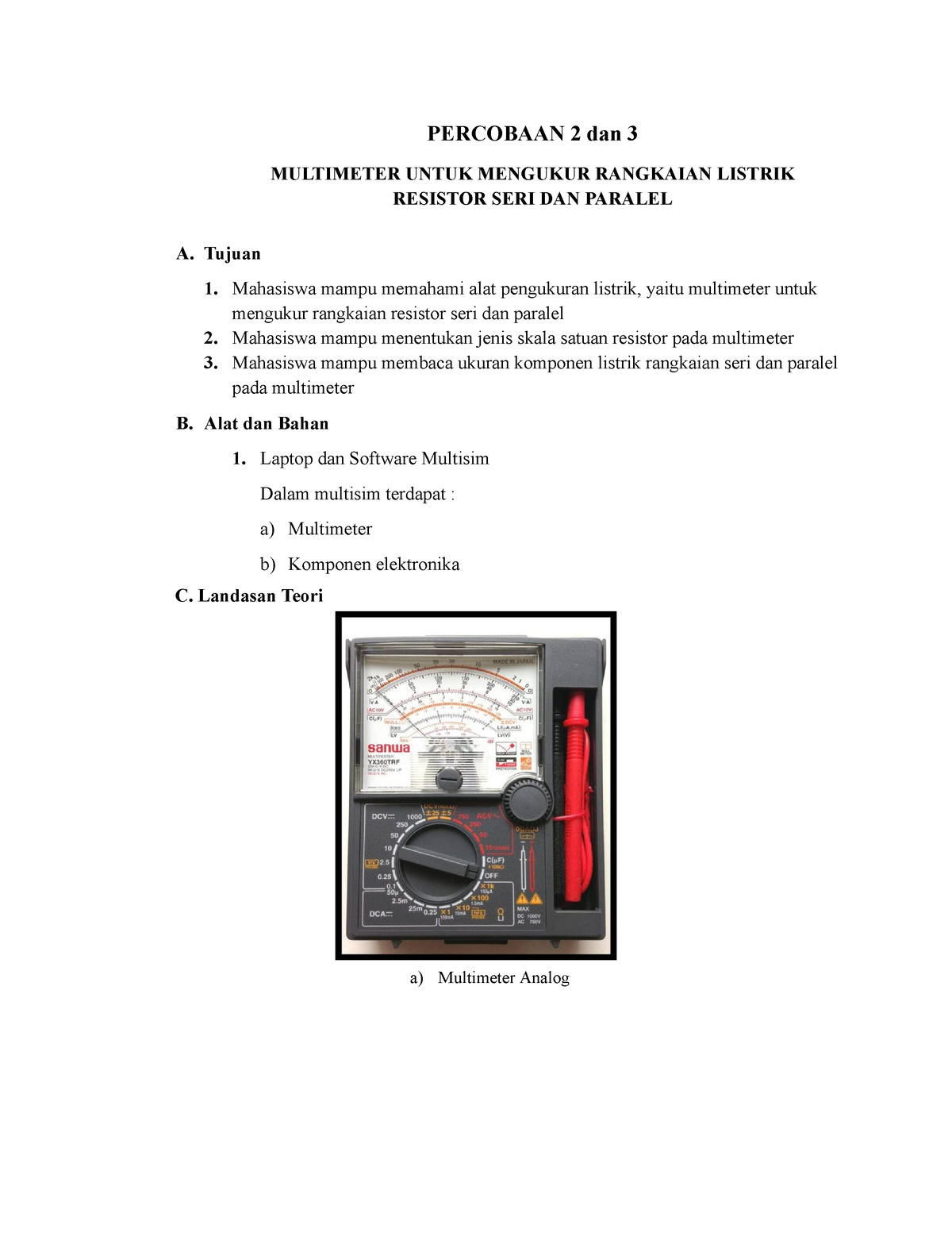 PPLE - Praktikum 2 Dan 3 - Praktik Rangkaian Listrik - PERCOBAAN 2 Dan ...