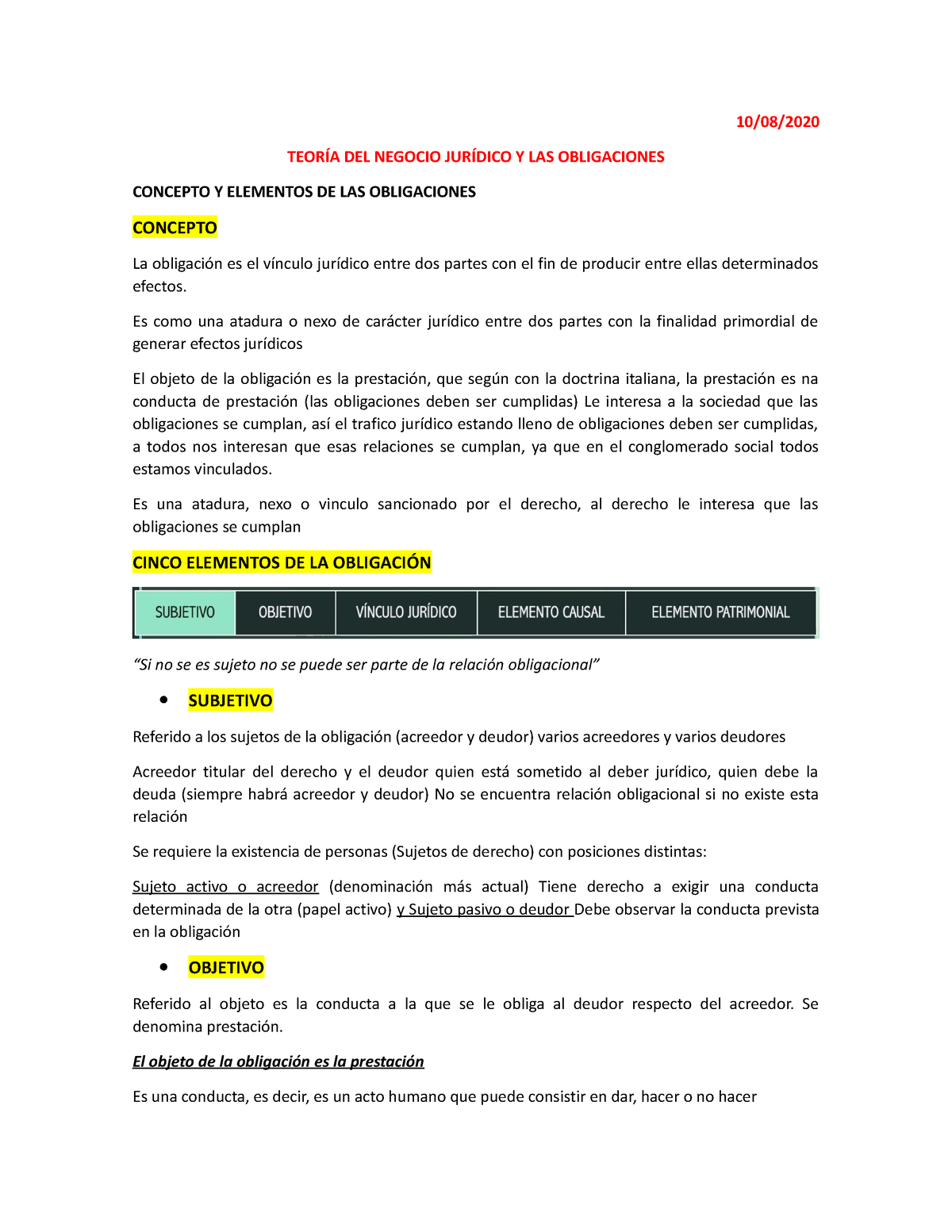 Teoría Del Negocio Jurídico Y Las Obligaciones - 10/08/ TEORÍA DEL ...