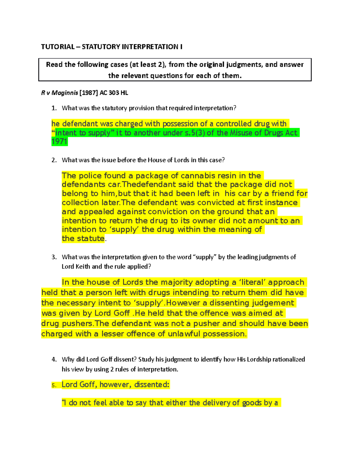 Tutorial Statutory Interpretation One - TUTORIAL – STATUTORY ...