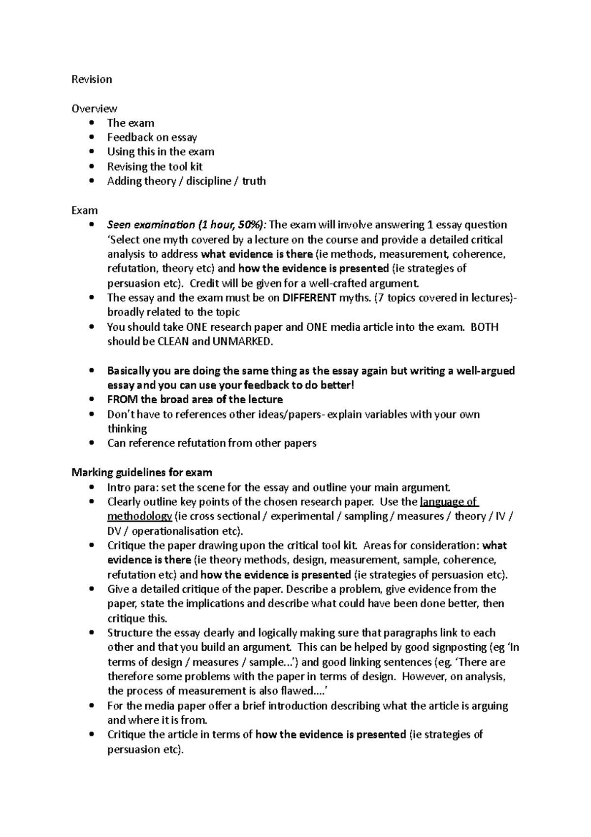 Revision - Revision Overview The exam Feedback on essay Using this in ...