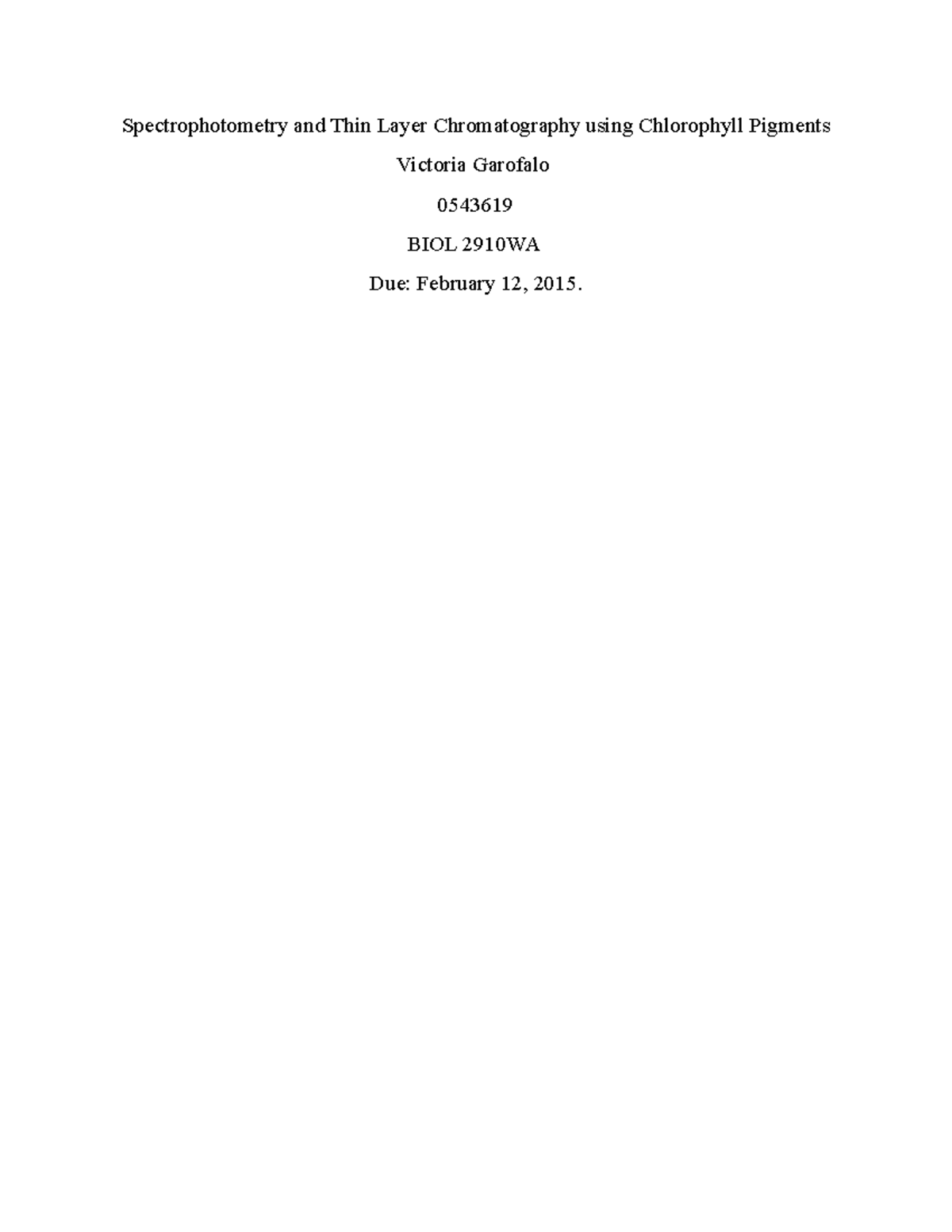 Spectrophotometry and Thin Layer Chromatography using Chlorophyll