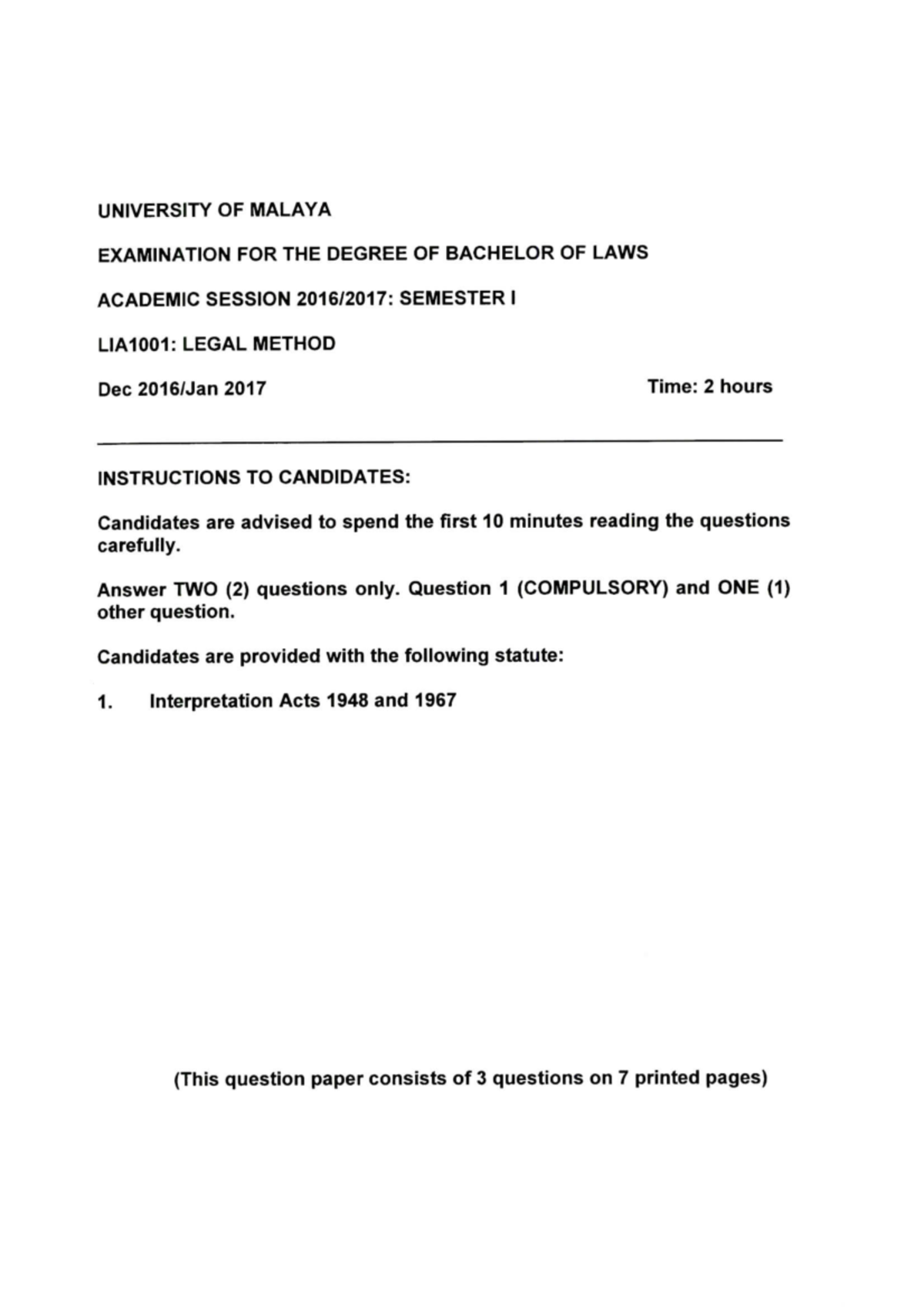 Exam 2 January 2017, questions - Legal Method - Studocu