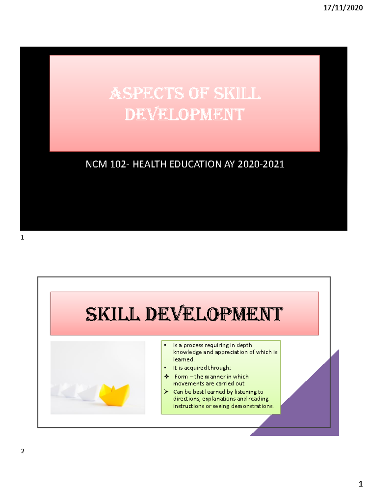 Aspects OF Skill Development LEC Notes - ASPECTS OF SKILL DEVELOPMENT ...