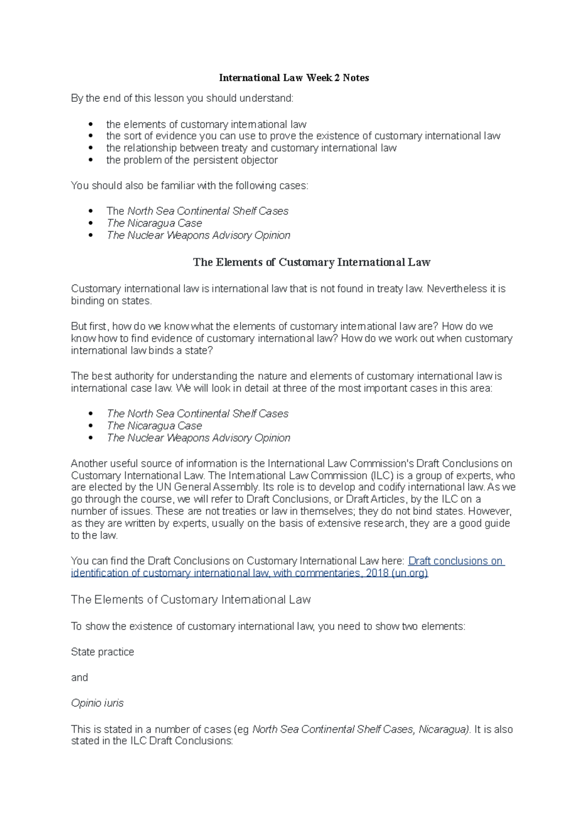 Week 2 Lesson - Week 2 lecture notes- Principles of International law ...