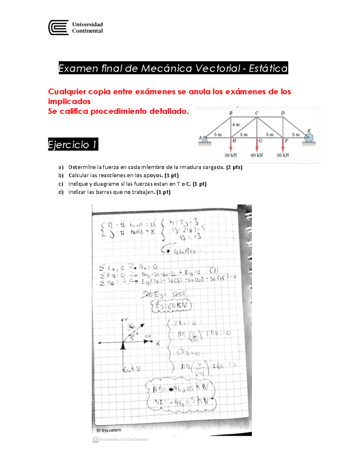 Examen Final Grupo A Pari Suni - Mecanica Vectorial - Examen Final De ...