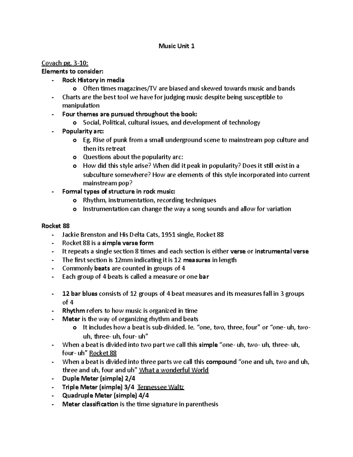 Music Unit 1 written notes - Music Unit 1 Covach pg. 3-10: Elements to ...