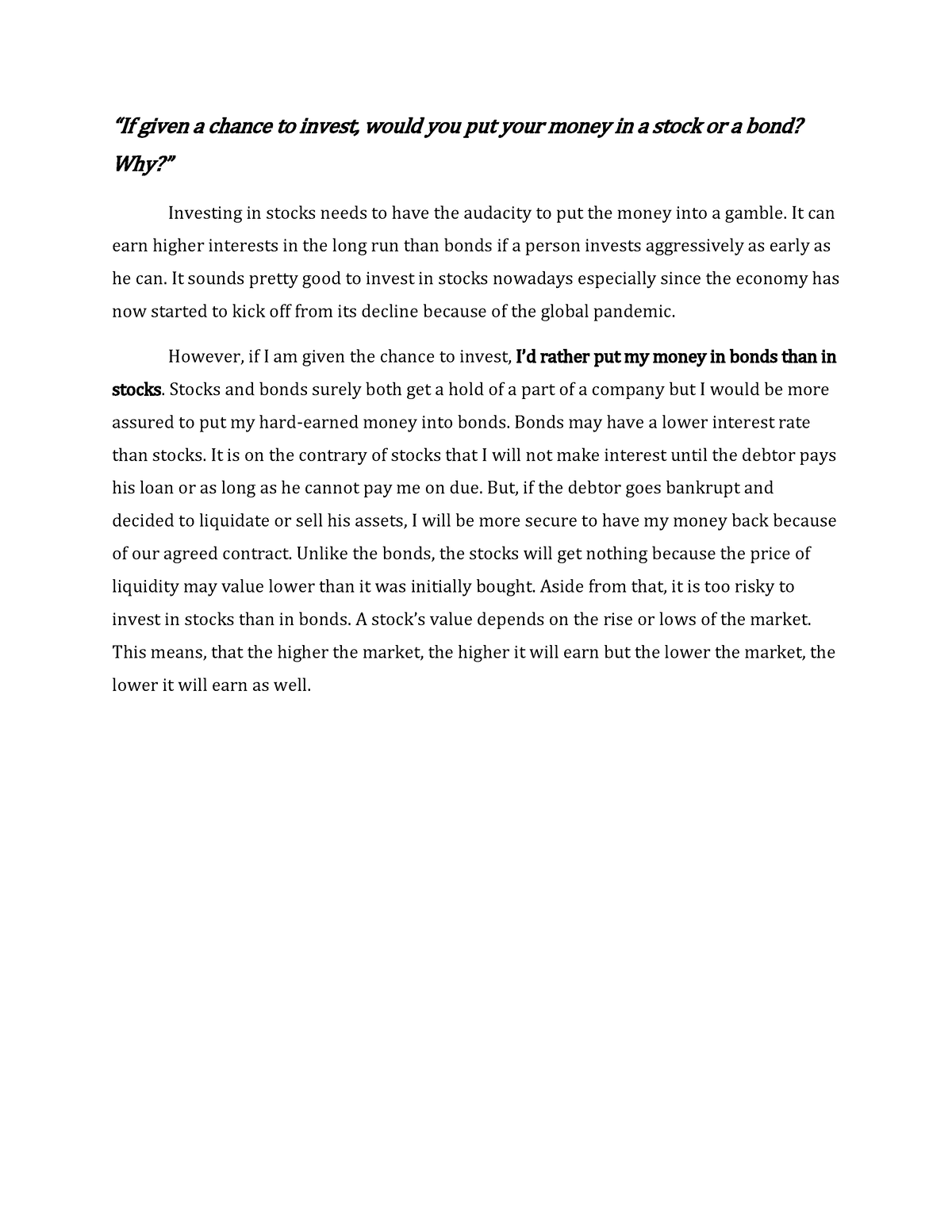 essay about investing money